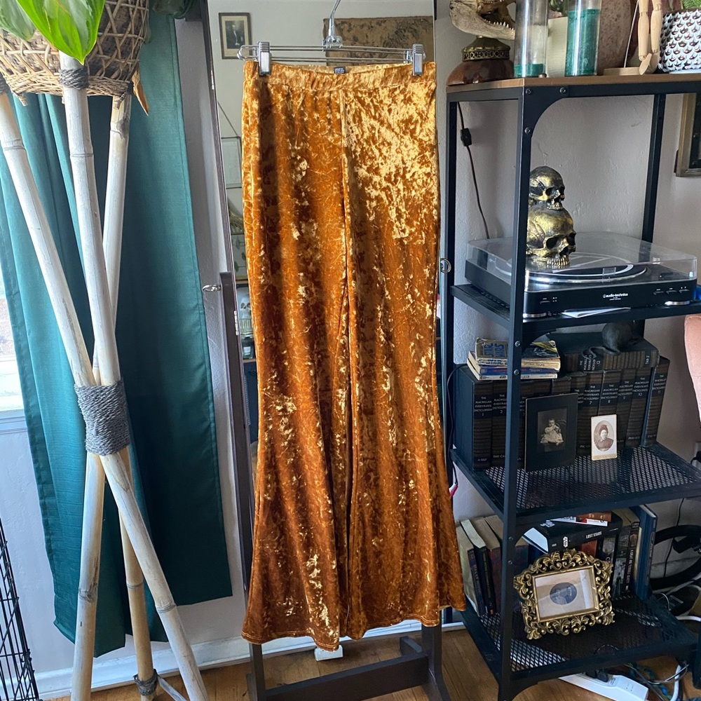 Gold velvet bell bottoms